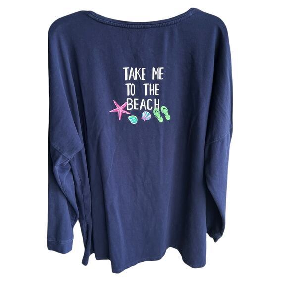 Crown & Ivy Tops - Crown & Ivy Take Me To The Beach Blue scoop neck oversized Beachy Boho plus XL